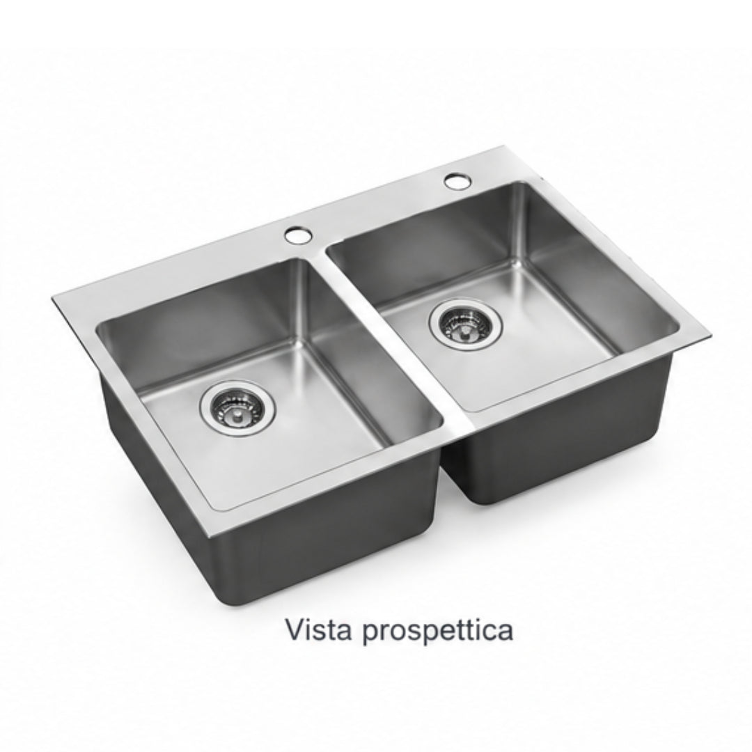 Foster KE Q4 2279050 Lavello Cucina Incasso Sopratop 2 Vasche Acciaio Inox Spazzolato cm. 77 x 52