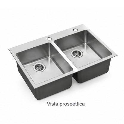 Foster KE Q4 2279050 Lavello Cucina Incasso Sopratop 2 Vasche Acciaio Inox Spazzolato cm. 77 x 52