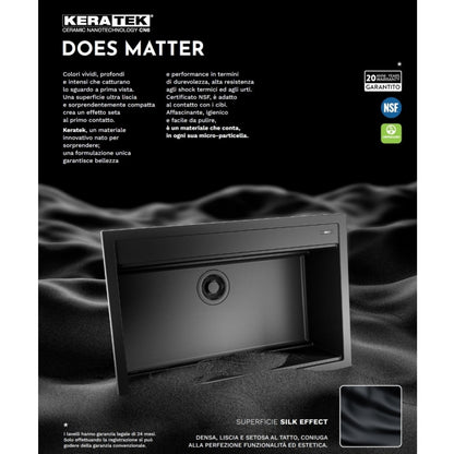 Elleci Best 360 LKB36086 Lavello da Incasso 1 Vasca Sopratop Keratek Nero cm. 86 x 51