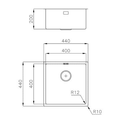 Foster 3356050 S4001 Lavello Incasso Filotop 1 Vasca Acciaio Inox Spazzolato cm. 44 x 44