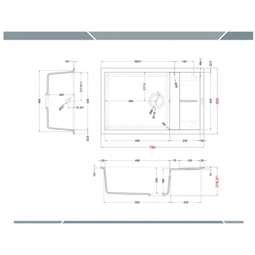 ELLECI UNICO 310 LGU31051 Lavello 1 Vasca con Gocciolatoio Reversibile Sopratop Granitek Avena 51 cm. 78 x 50