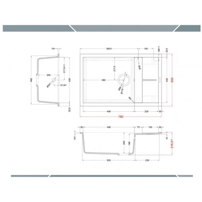 ELLECI UNICO 310 LGU31051 Lavello 1 Vasca con Gocciolatoio Reversibile Sopratop Granitek Avena 51 cm. 78 x 50