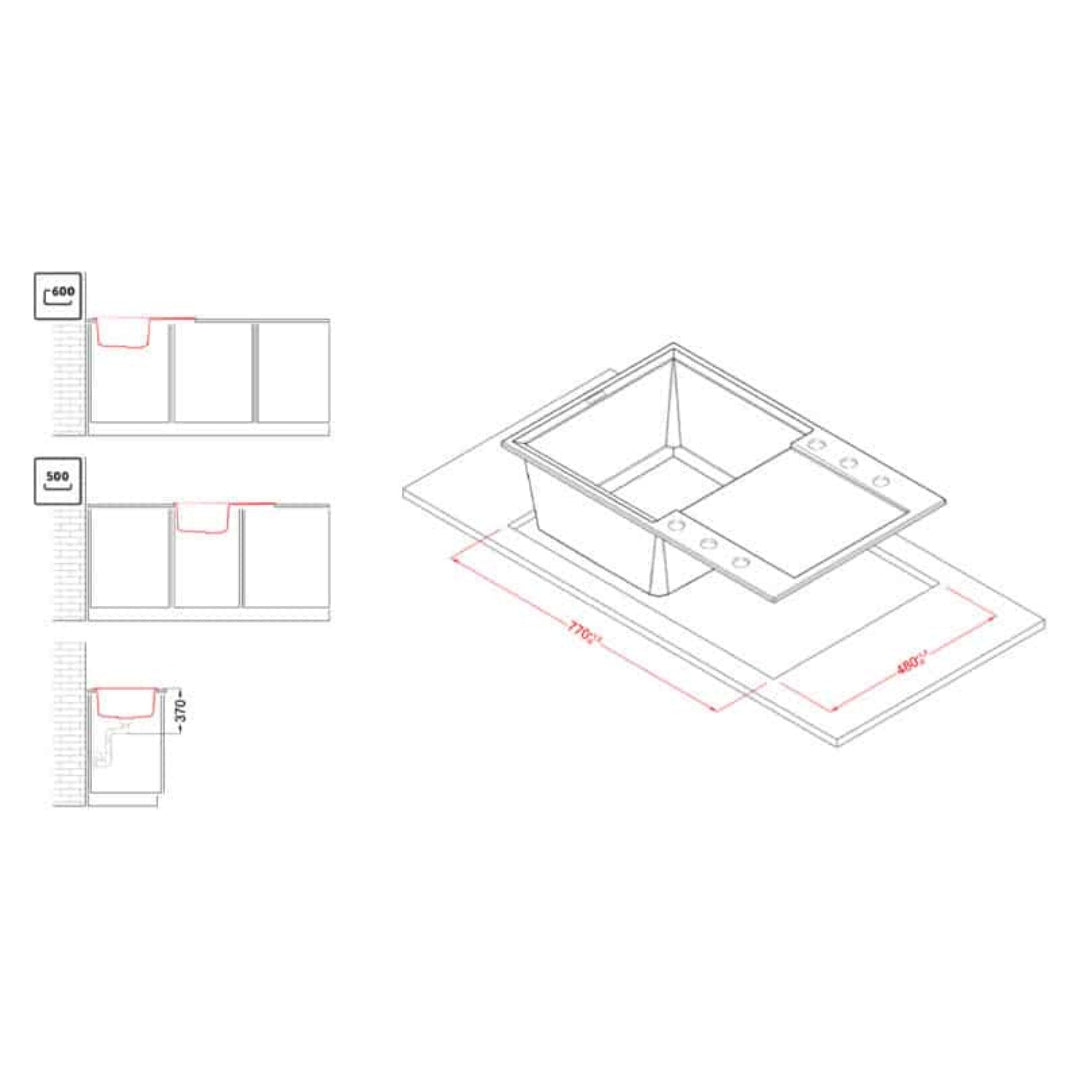 Elleci Easy 300 LGY30039 Lavello 1 Vasca con Gocciolatoio Reversibile Sopratop Granitek Bianco Soft cm. 79 x 50