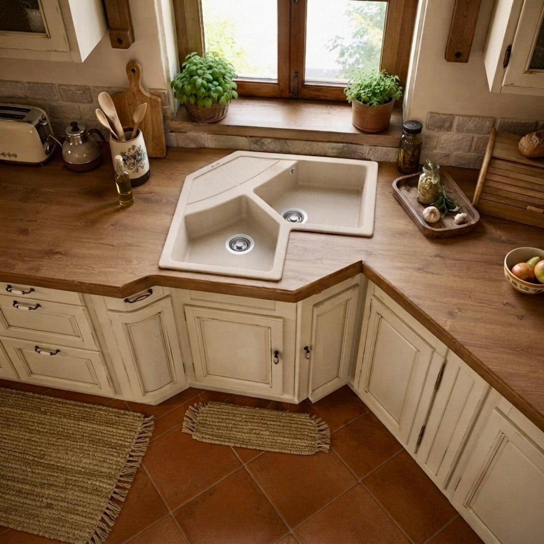Elleci Unico Corner LGUCOR51 Lavello Angolare da incasso Granitek Avena cm. 83 x 83