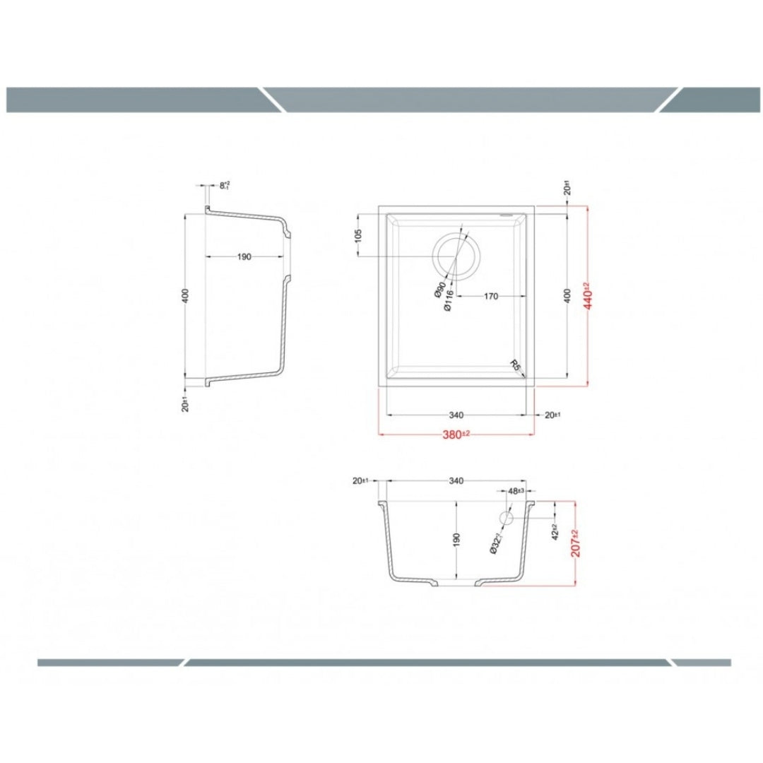 ELLECI QUADRA LGQ10051BSO Lavello Incasso 1 Vasca Sottotop Granitek Avena cm. 38×44