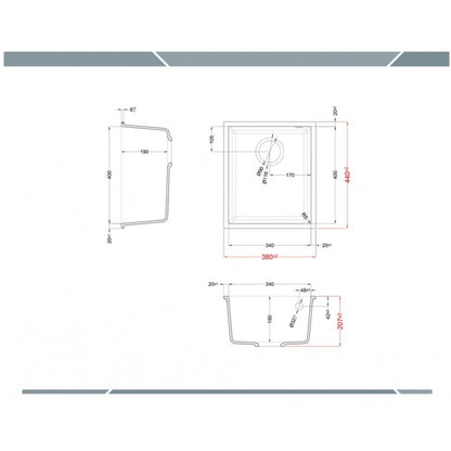 ELLECI QUADRA LGQ10051BSO Lavello Incasso 1 Vasca Sottotop Granitek Avena cm. 38×44