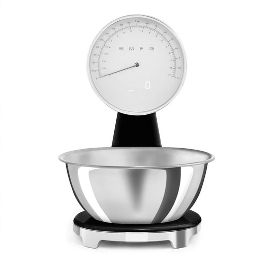 SMEG KSF01BLWW Bilancia Cucina Digitale Analogica con Nera Ciotola Inox 1,8 L