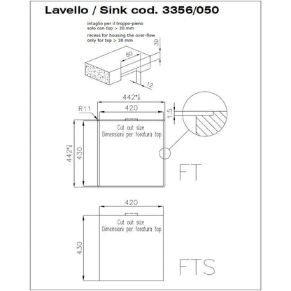 Foster 3356050 S4001 Lavello Incasso Filotop 1 Vasca Acciaio Inox Spazzolato cm. 44 x 44