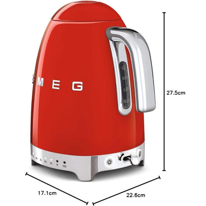 SMEG KLF04RDEU Bollitore Elettrico Bianco a Temperatura Variabile Anni 50’ Rosso