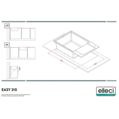 ELLECI EASY 310 LGY31051 Lavello 1 Vasca con Gocciolatoio Reversibile Sopratop Granitek Avena 51 cm. 78 x 50