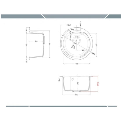 ELLECI EGO ROUND LGEROU59 Lavello 1 Vasca Circolare Incasso Sopratop Granitek Antracite 59 Diam. 485 mm