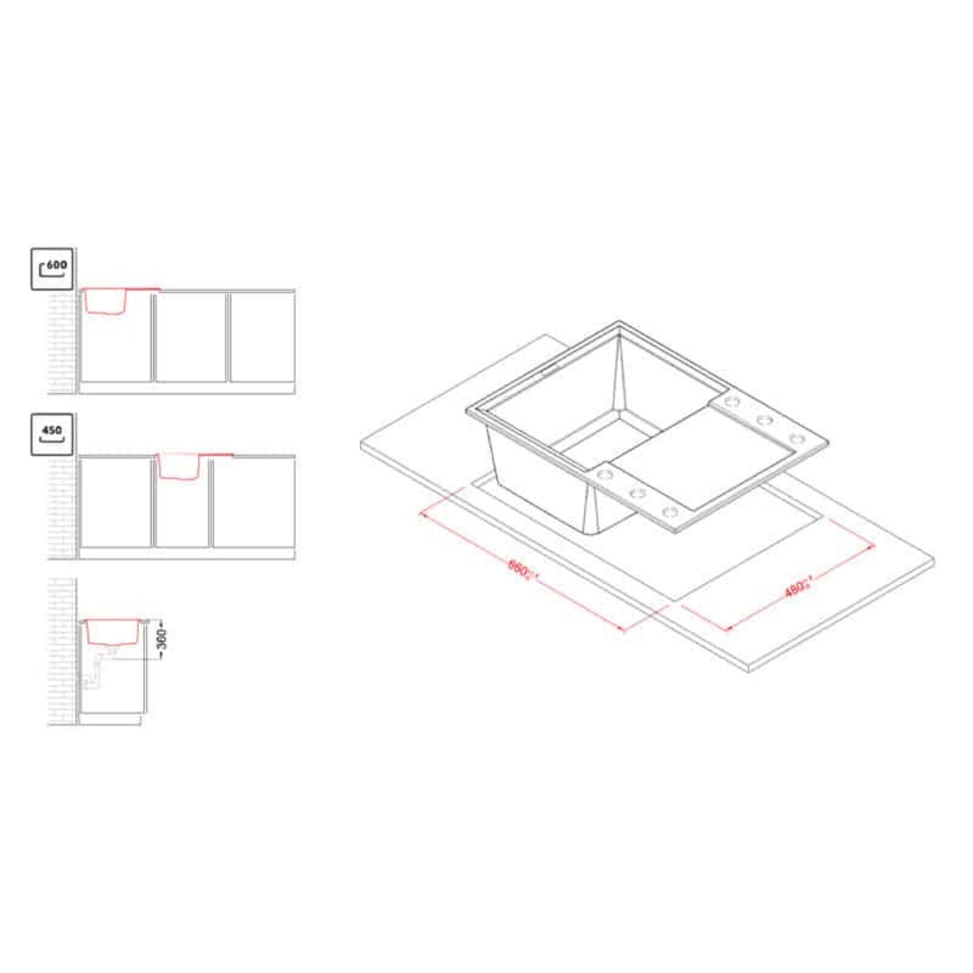 Elleci Easy 135 LGY13539 Lavello Incasso 1 Vasca Granitek Bianco Soft cm. 68 × 50