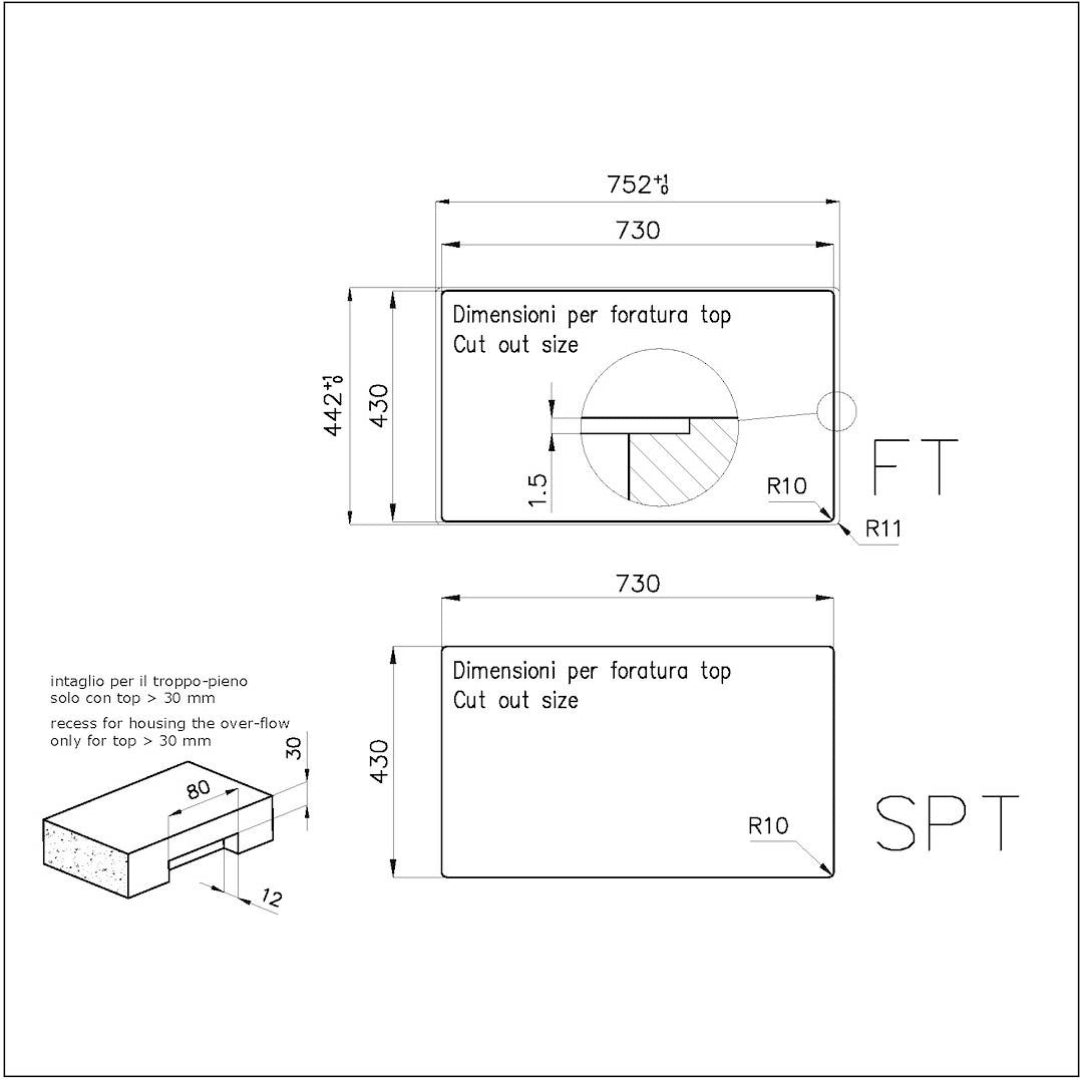 Foster Quadra R12 1717050 Lavello 1 Vasca Sopratop/Filotop Acciaio Inox Spazzolato 75x44