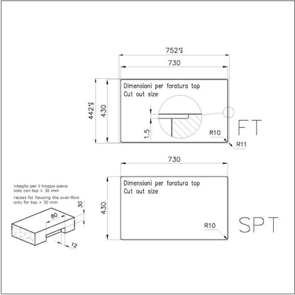 Foster Quadra R12 1717050 Lavello 1 Vasca Sopratop/Filotop Acciaio Inox Spazzolato 75x44