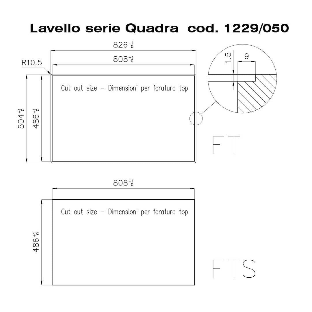 Foster Quadra 1229050 Lavello Incasso Filotop Acciaio Inox Spazzolato 1 Vasca cm. 83 x 50
