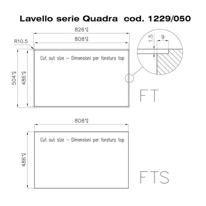 Foster Quadra 1229050 Lavello Incasso Filotop Acciaio Inox Spazzolato 1 Vasca cm. 83 x 50