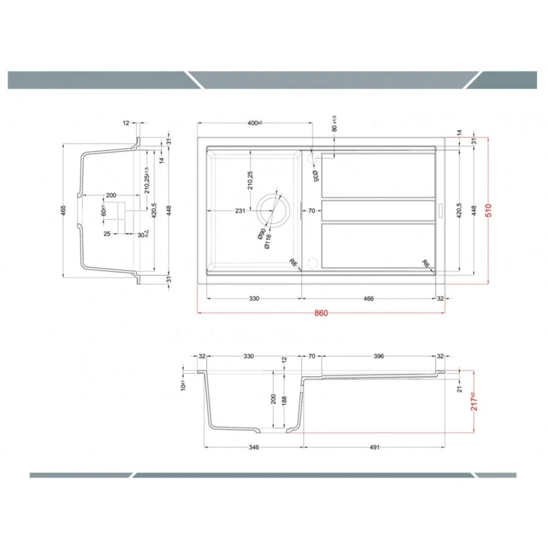 Elleci Best 400 LKB40087 Lavello 1 Vasca con Gocciolatoio Reversibile Incasso Sopratop Keratek Cocoa cm. 86 x 51