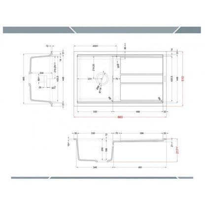 Elleci Best 400 LKB40087 Lavello 1 Vasca con Gocciolatoio Reversibile Incasso Sopratop Keratek Cocoa cm. 86 x 51