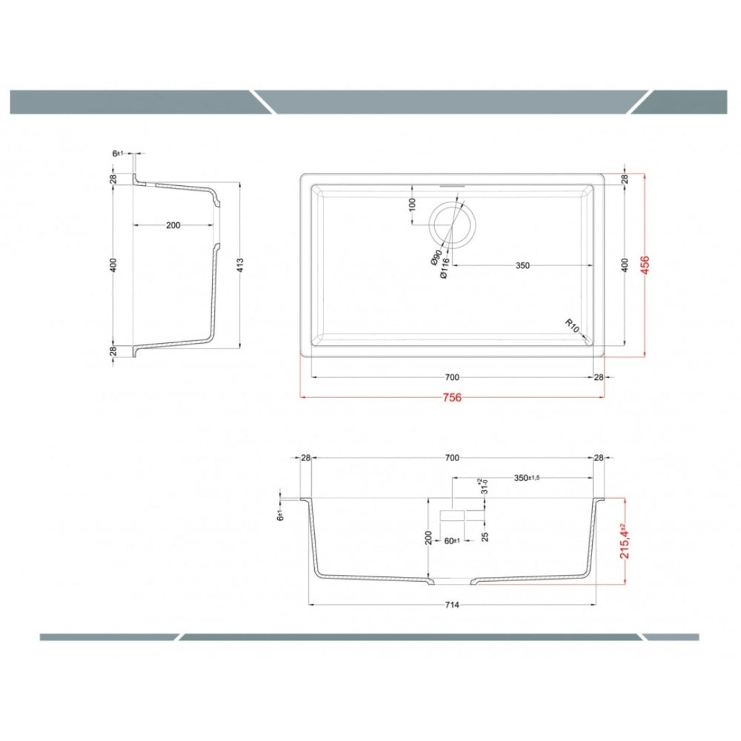Elleci ZEN 130 LKZ13087 Lavello Cucina Monovasca Incasso Sopratop/Sottotop Keratek Cocoa mm. 756 x 456