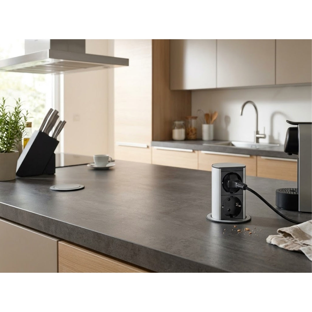 Foster Casper 8000014 Torretta Portaprese Estraibile Rotonda 2 Prese Shuko