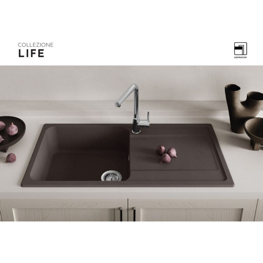 ELLECI LIFE 480 LG248059 Lavello Incasso 1 Vasca con Gocciolatoio Reversibile Granitek Nero cm. 100 x 50