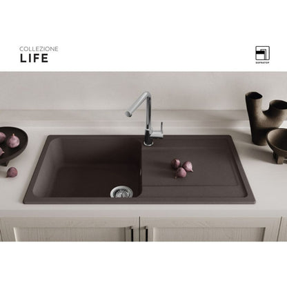 ELLECI LIFE 480 LG248059 Lavello Incasso 1 Vasca con Gocciolatoio Reversibile Granitek Nero cm. 100 x 50