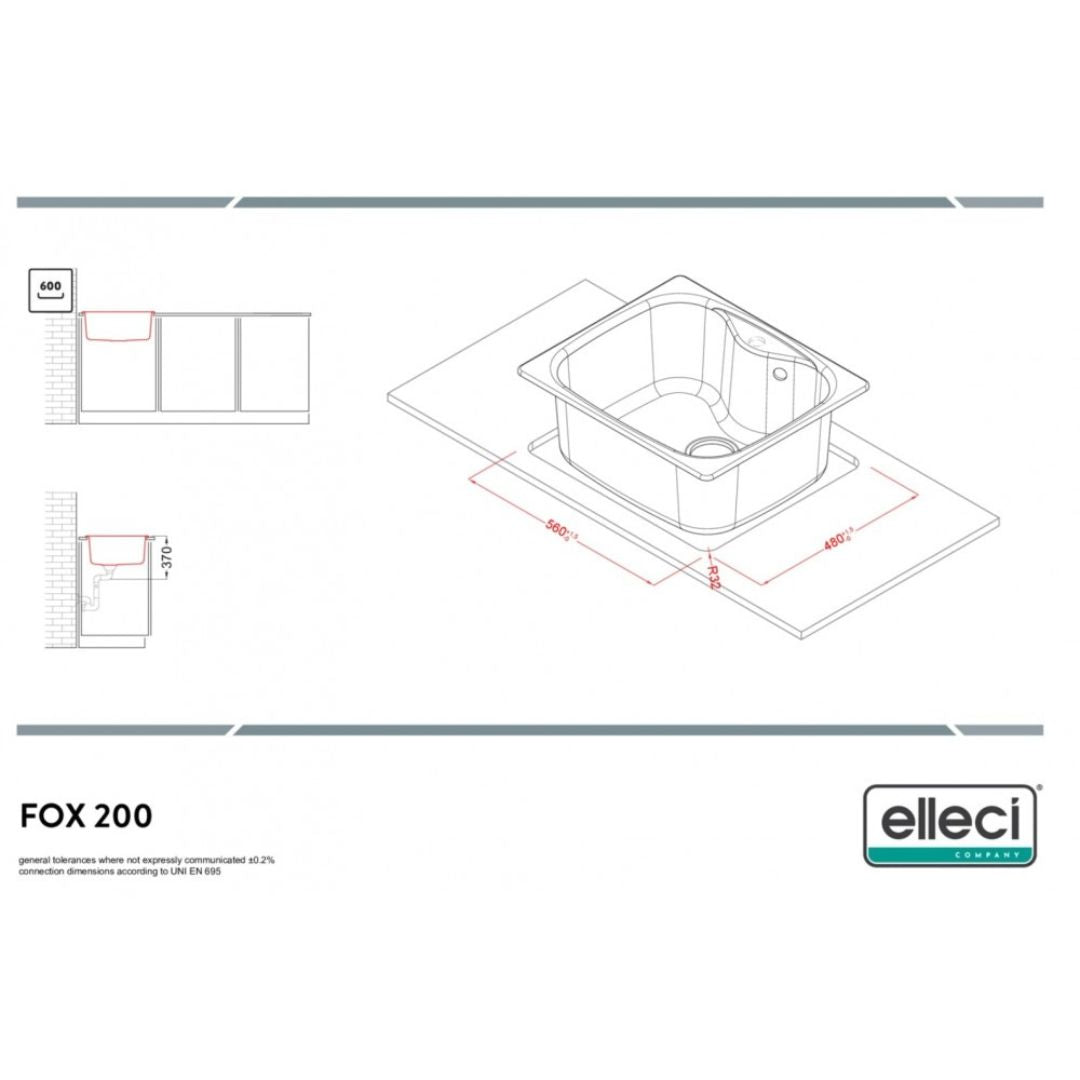 ELLECI FOX 200 LGF20062 Lavello da Incasso 1 Vasca Sopratop Granitek Bianco Antico 62 mm. 584 x 504