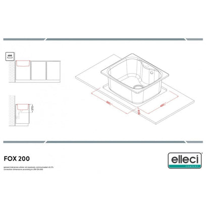 ELLECI FOX 200 LGF20062 Lavello da Incasso 1 Vasca Sopratop Granitek Bianco Antico 62 mm. 584 x 504