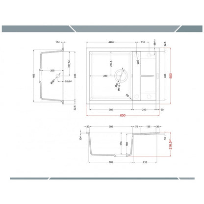 Elleci Unico 125 LGU12562 Lavello 1 Vasca con Gocciolatoio Reversibile Sopratop Granitek Bianco Antico cm. 65 x 50