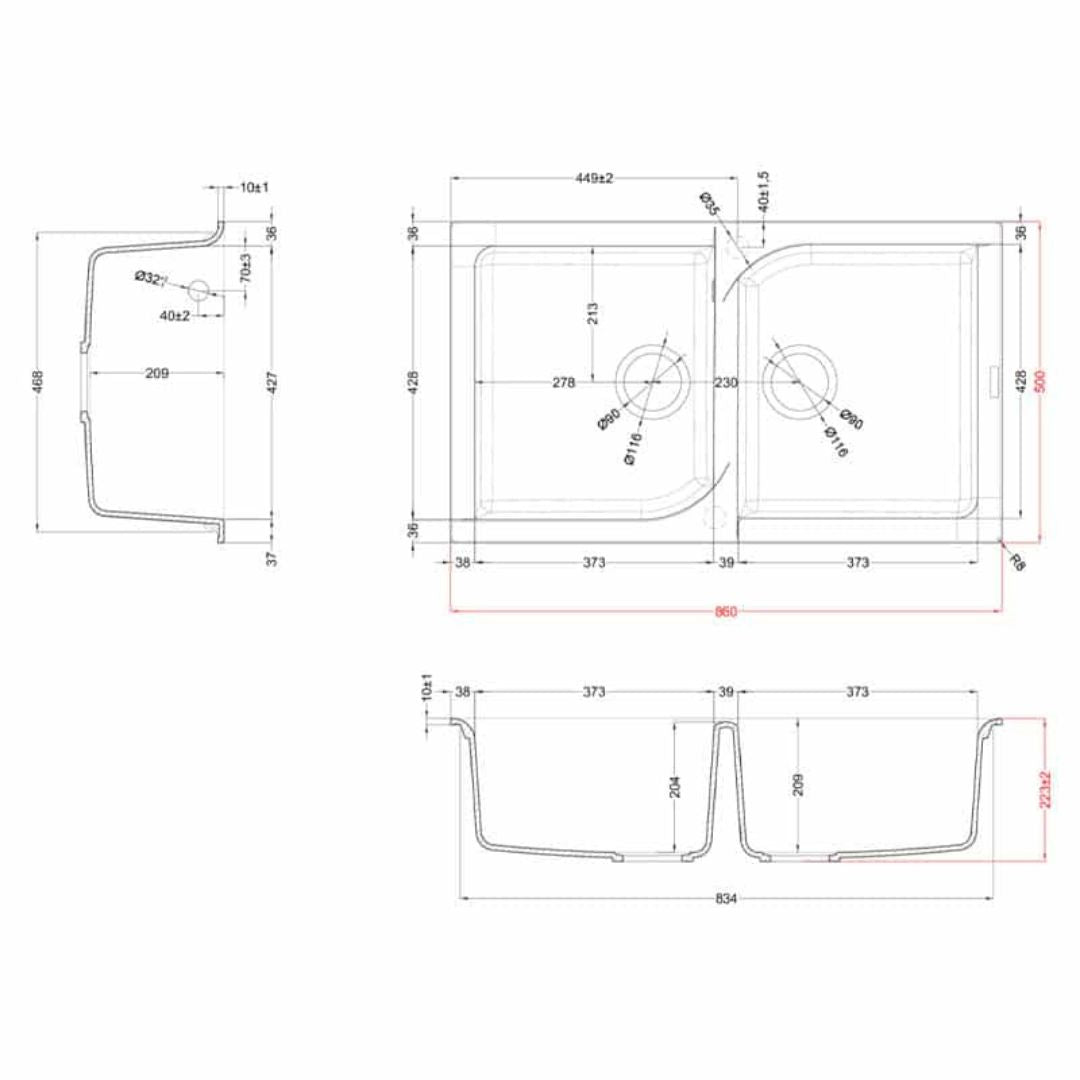 ELLECI EGO 450 LGE45051 Lavello Incasso Sopratop 2 Vasche Avena Granitek cm. 86 x 50