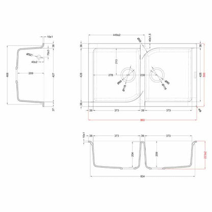 ELLECI EGO 450 LGE45051 Lavello Incasso Sopratop 2 Vasche Avena Granitek cm. 86 x 50