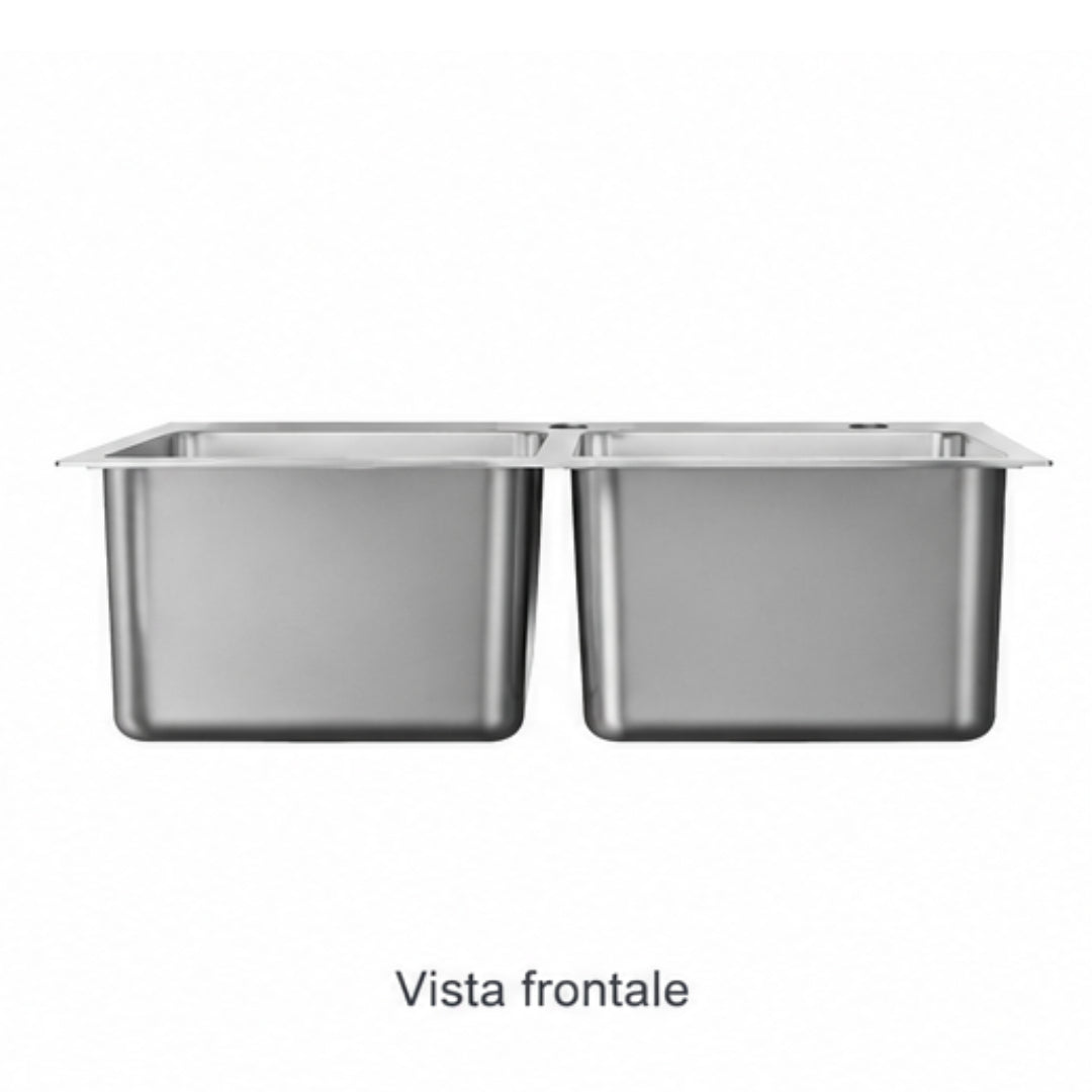 Foster KE Q4 2279050 Lavello Cucina Incasso Sopratop 2 Vasche Acciaio Inox Spazzolato cm. 77 x 52