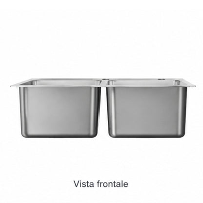 Foster KE Q4 2279050 Lavello Cucina Incasso Sopratop 2 Vasche Acciaio Inox Spazzolato cm. 77 x 52