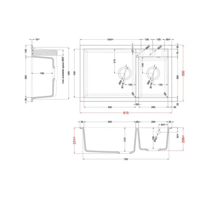Elleci QUADRA 440 LGQ44068 Lavello Incasso Sopratop 2 Vasche Granitek Bianco Titano mm. 815 x 500