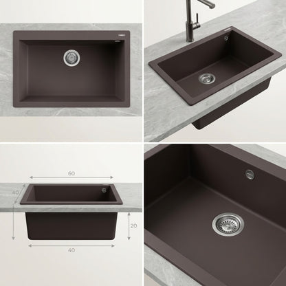 Elleci Quadra 130 LKQ13087 Lavello da Incasso Sopratop Monovasca Keratek Cocoa cm. 79 X 50
