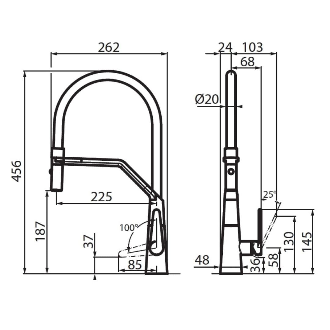 Foster FL 8521000 Miscelatore Monocomando Cucina Nero Cromato Doccia Snodabile 360° Bocca Girevole