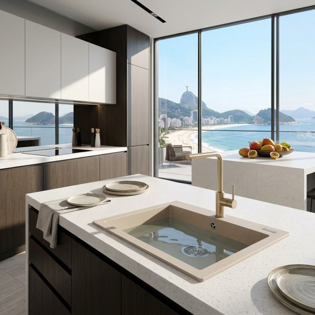 ELLECI QUADRA 102 LGQ10251 Lavello da Incasso 1 Vasca Sopratop Granitek Avena cm. 47 x 50
