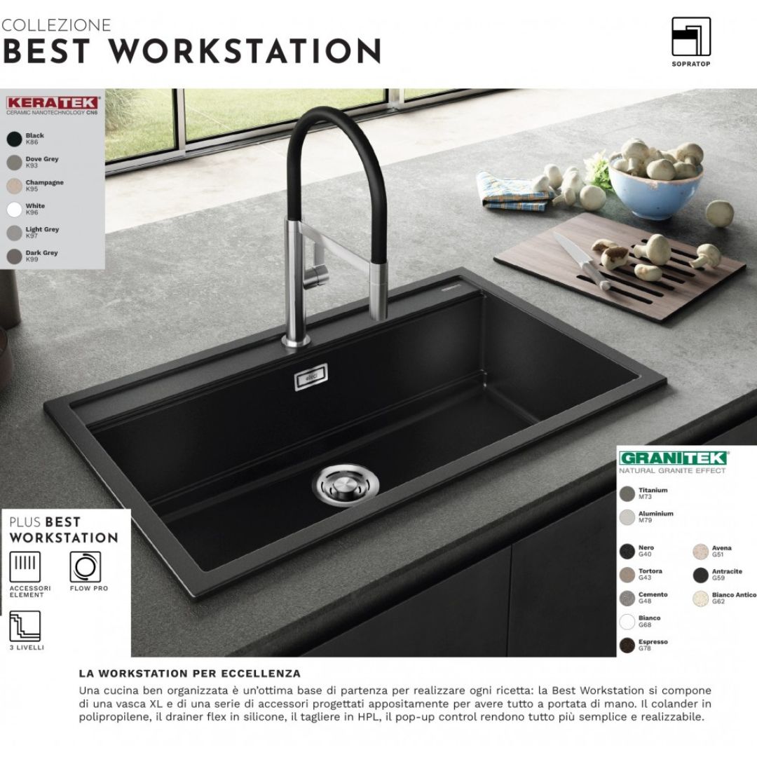 ELLECI BEST 130 LGB13051 Lavello da Incasso 1 Vasca Sopratop Granitek Avena 51 cm. 79 x 51