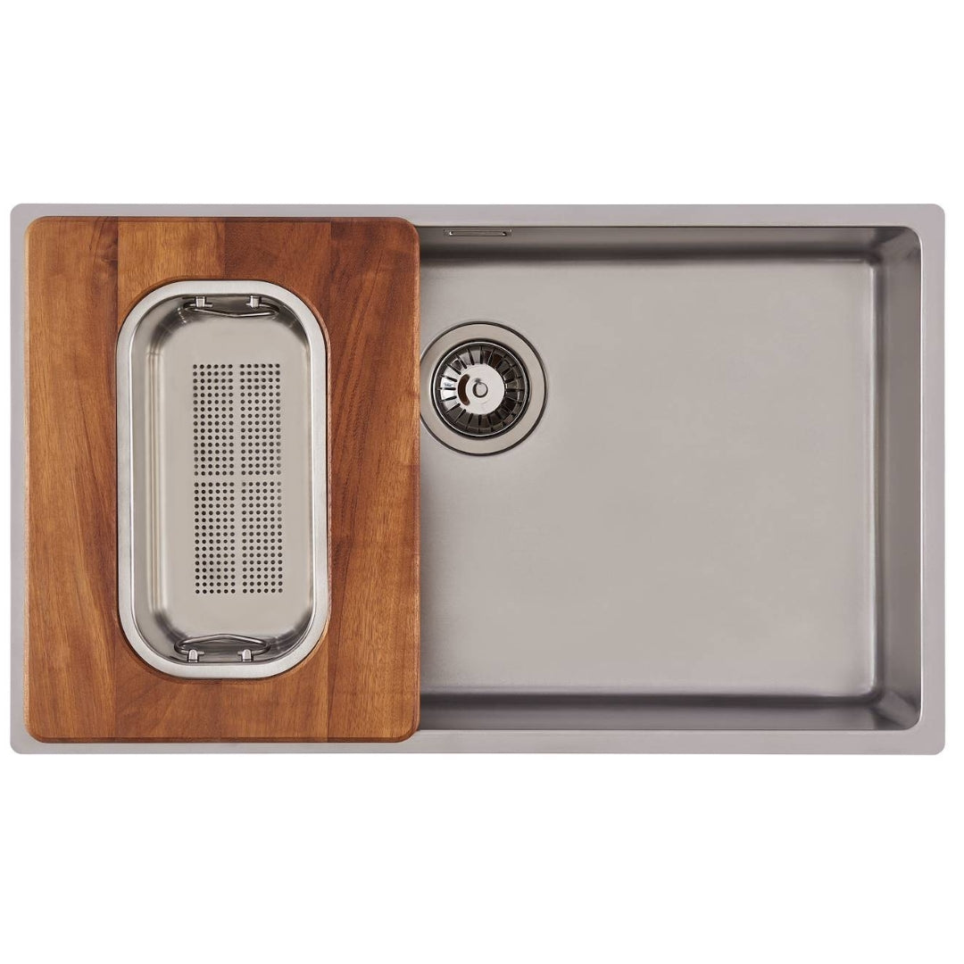 Foster 8644044 Tagliere Twin Legno Iroko con Vaschetta Scolapasta Acciaio Inox cm, 42 x 32