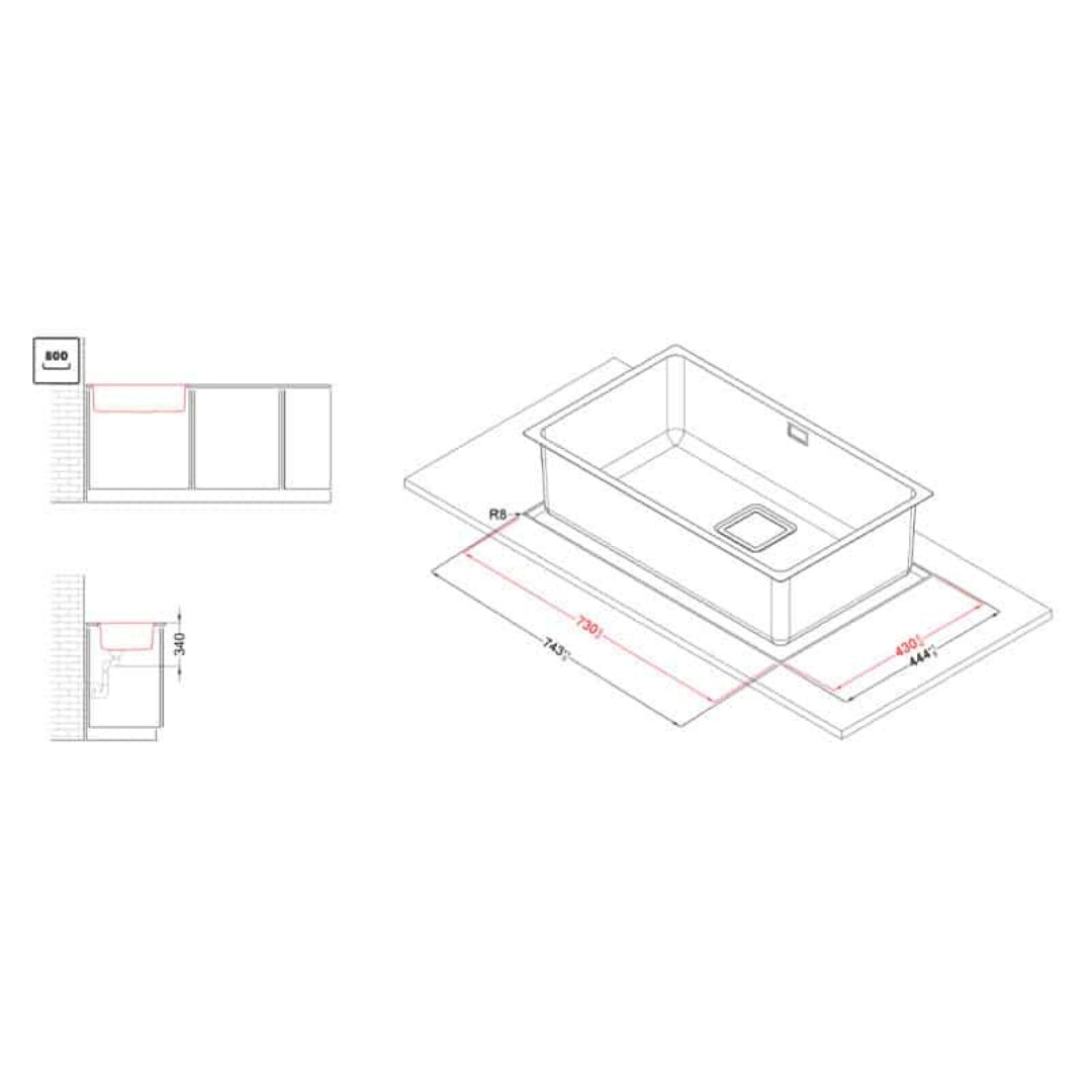 ELLECI LIW700SACMU W-SQUARE 700 Lavello 1 Vasca Inox Satinato cm. 74,2 x 44,3