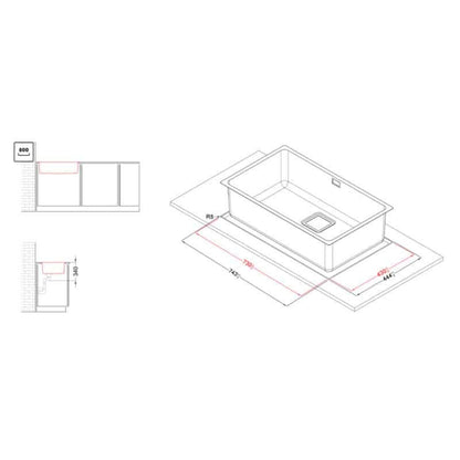 ELLECI LIW700SACMU W-SQUARE 700 Lavello 1 Vasca Inox Satinato cm. 74,2 x 44,3