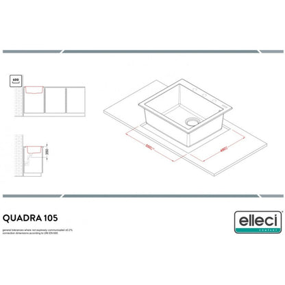 ELLECI QUADRA LGQ10559 Lavello Incasso Sopratop 1 Vasca Antracite cm. 57 x 50
