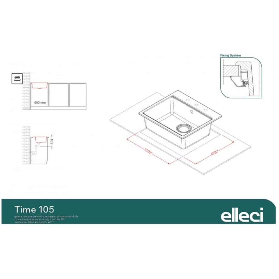 Elleci Time 105 LG210568 Lavello 1 Vasca Bianco Titano Incasso Sopratop Granitek cm. 57 x 51