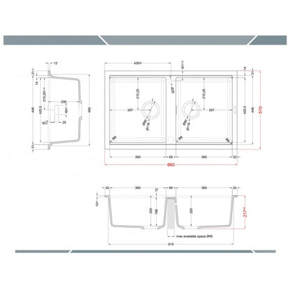 Elleci Best 450 LGB45062 Lavello 2 Vasche Sopratop Granitek Bianco Antico cm 86 x 51