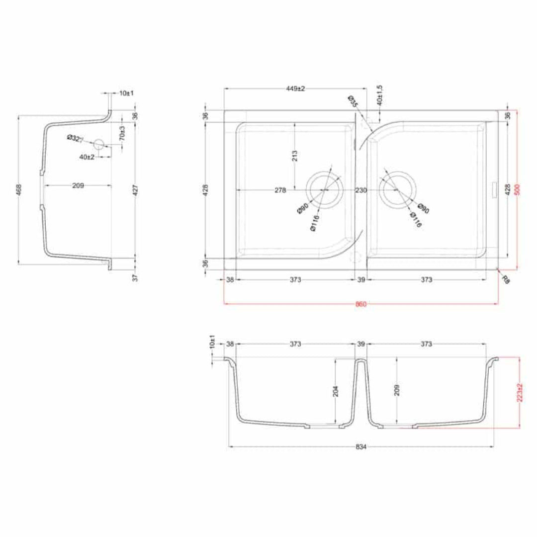 Lavello Elleci Ego 450 LGE45062 Incasso Sopratop 2 Vasche Granitek Bianco Antico cm. 86 × 50