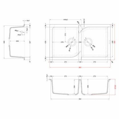 Lavello Elleci Ego 450 LGE45062 Incasso Sopratop 2 Vasche Granitek Bianco Antico cm. 86 × 50