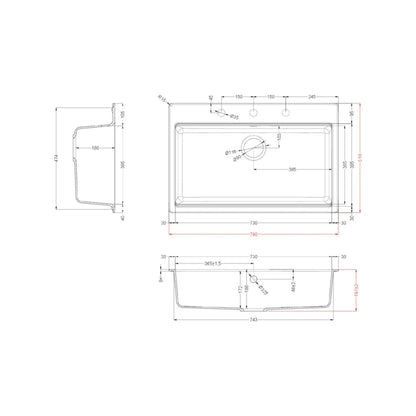 Elleci Time 130 LG213068 Lavello 1 Vasca Incasso Sopratop Granitek Bianco Titano cm. 79 x 51
