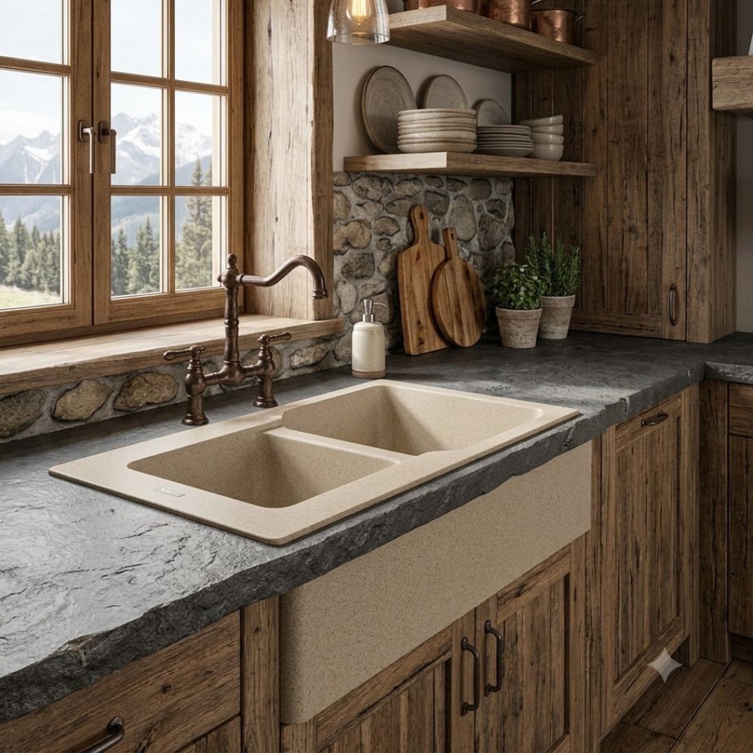 ELLECI FOX 430 LGF43051 Lavello Incasso Sopratop 2 Vasche Granitek Avena cm. 86 x 50