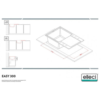 ELLECI EASY 300 LGY30051 Lavello 1 Vasca con Gocciolatoio Reversibile Sopratop Granitek Avena 51 cm. 79 x 50