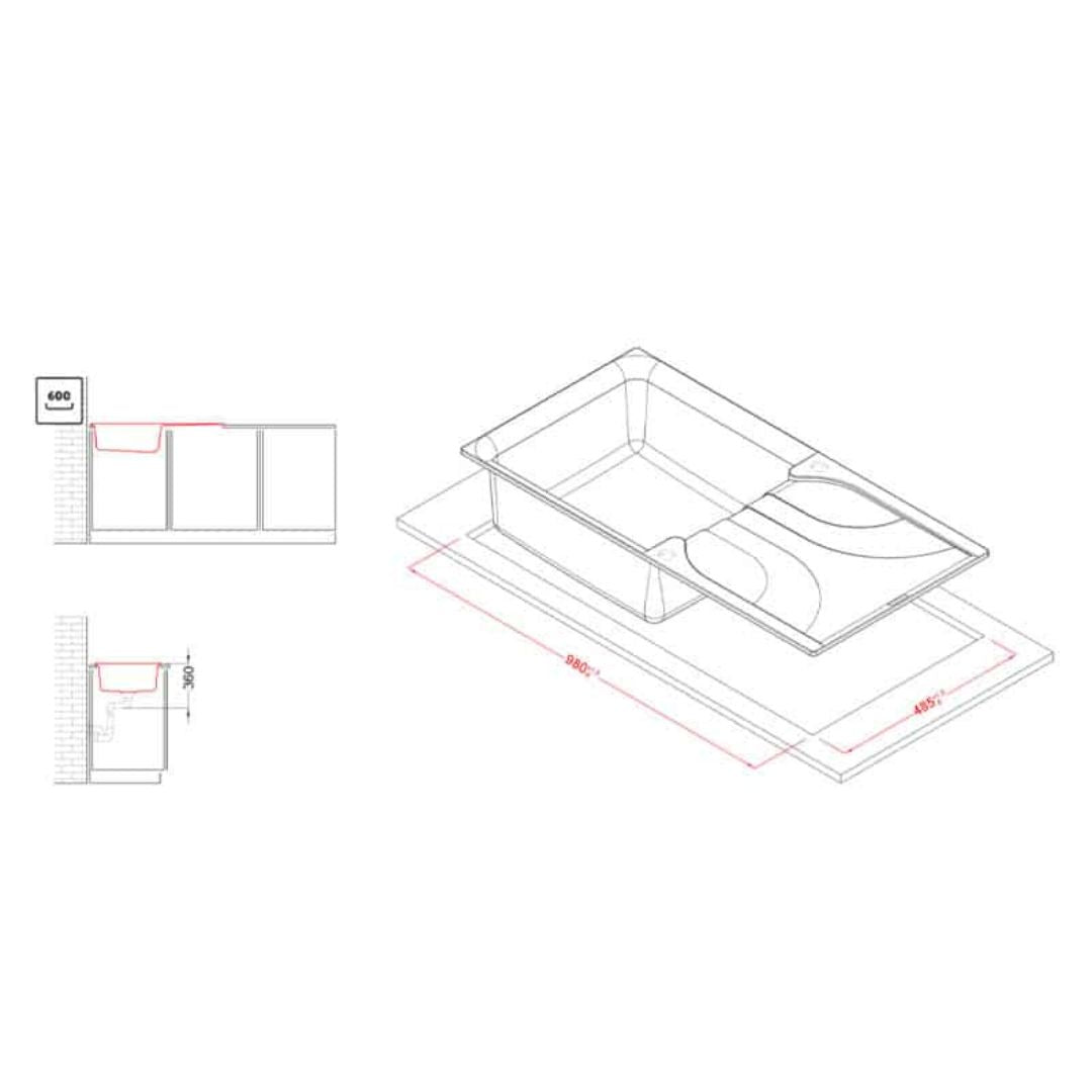 ELLECI EGO 480 LGE48059 Lavello Incasso Sopratop 1 Vasca Granitek Antracite  cm. 100 x 50